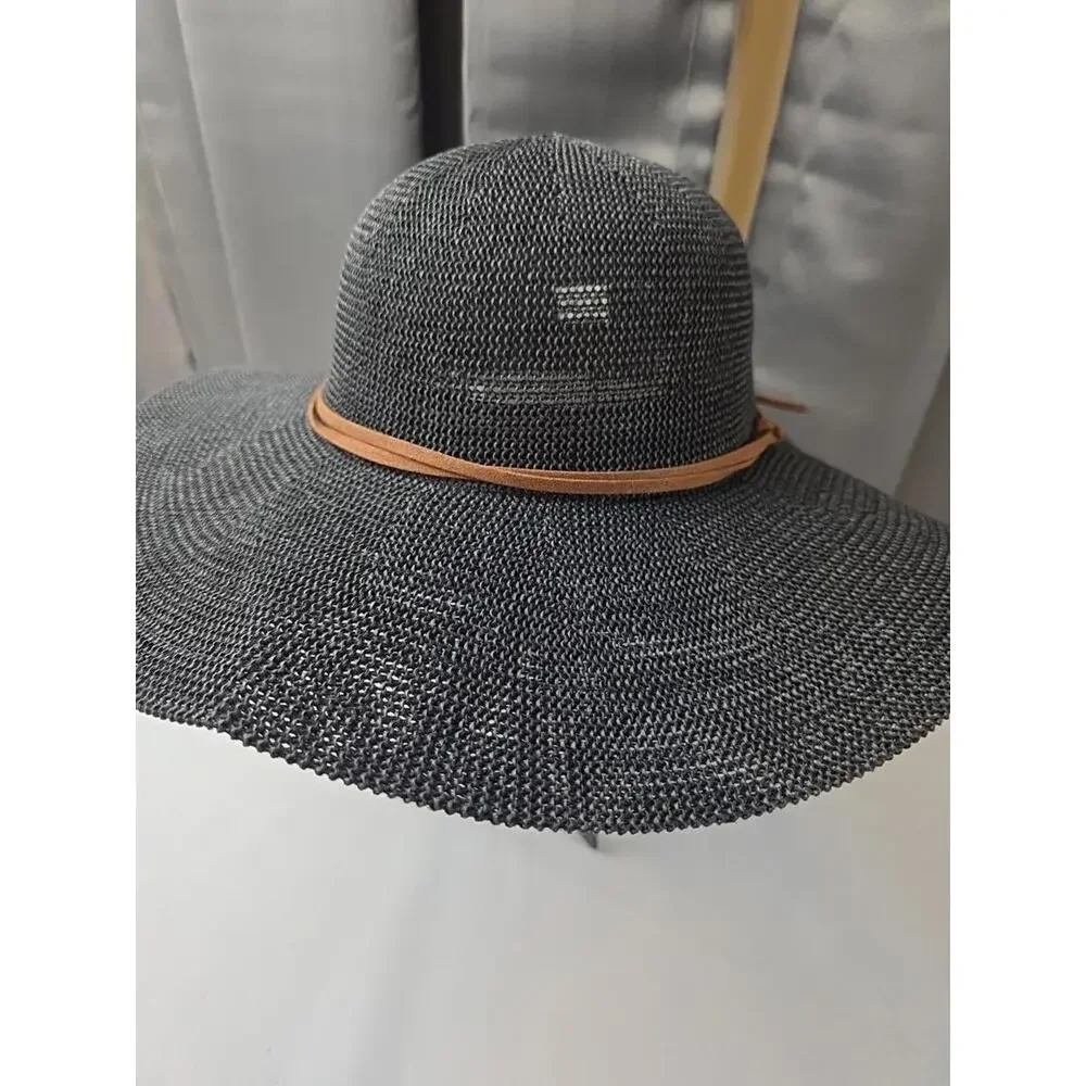 Women's Wide Brim Hat‎ BoHo Festival Brown Faux Leather Band Adjustable EUC